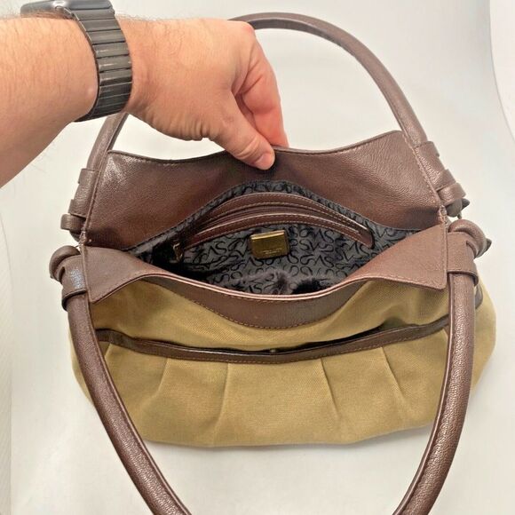 Simply Vera Vera Wang Shoulder Bag Hobo Purse Pebbled Leather Canvas - Picture 5 of 13